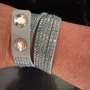 Swarovski Crystal Double Wrap Suede Bracelet in light blue
